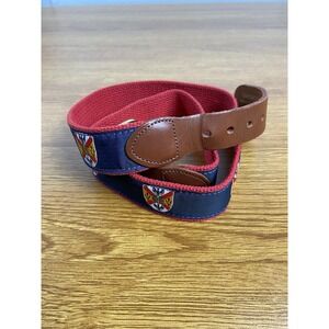 Leatherman Ltd Canvas Leather Brass Belt Sz 34 1-1/4"Wide Crest Ribbon